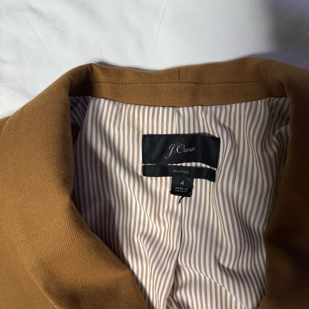 J. Crew Wool Camel Blazer with Flannel Blie Collar
